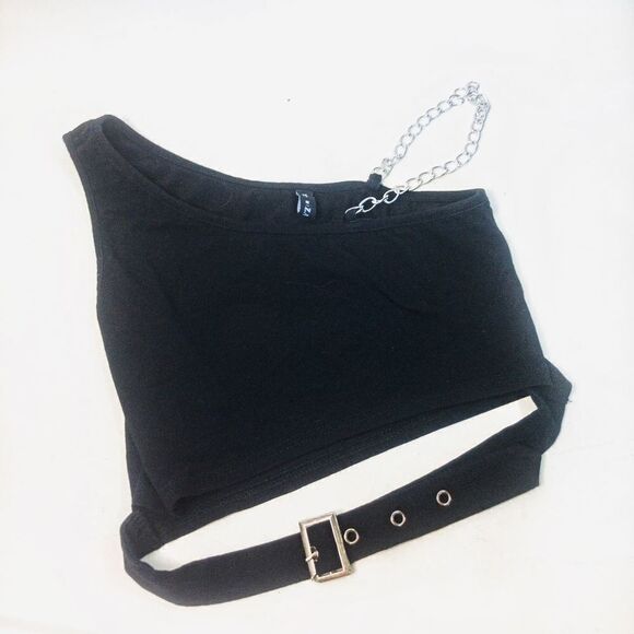 ZAFUL Black One Shoulder Chain Hollowed Out Tank Sz 6 - Picture 6 of 10